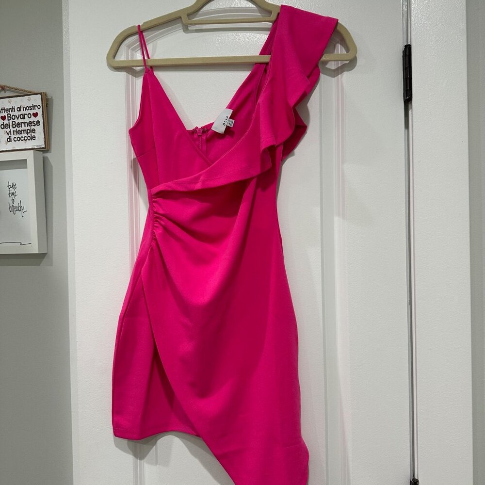 OLIA hot pink, asymmetrical midi dress